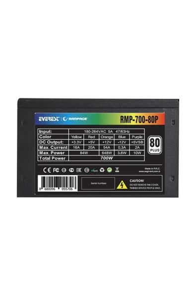 Rampage RMP-700-80P 700W 80 PLUS 12cm Fan Aktif PFC Power Supply - Resim 4