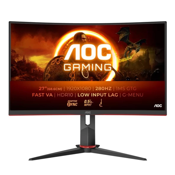 AOC 27" C27G2Z3 280Hz 0.5ms(MPRT) 1MS(GtG) HDMI AdaptiveSync HDR10 FHD Fast VA Curved Gaming Monitör