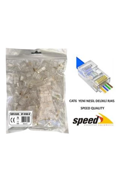 Speed Sp-u100 D Cat6 100 Adet Rj45 Konnektör Delikli Yeni Nesil