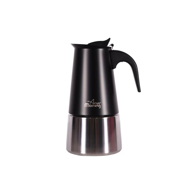 Any Morning FE001-6 Espresso Kahve Makinesi Paslanmaz Çelik İndüksiyonlu Moka Pot 300 Ml Siyah - 2