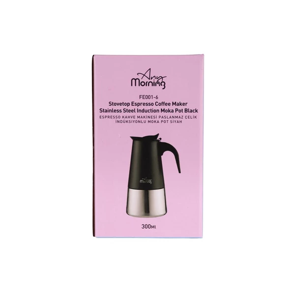 Any Morning FE001-6 Espresso Kahve Makinesi Paslanmaz Çelik İndüksiyonlu Moka Pot 300 Ml Siyah - 7