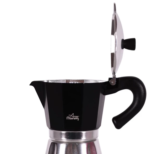 Any Morning Hes-6 Espresso Kahve Makinesi Alüminyum Moka Pot 240 Ml Siyah - 3