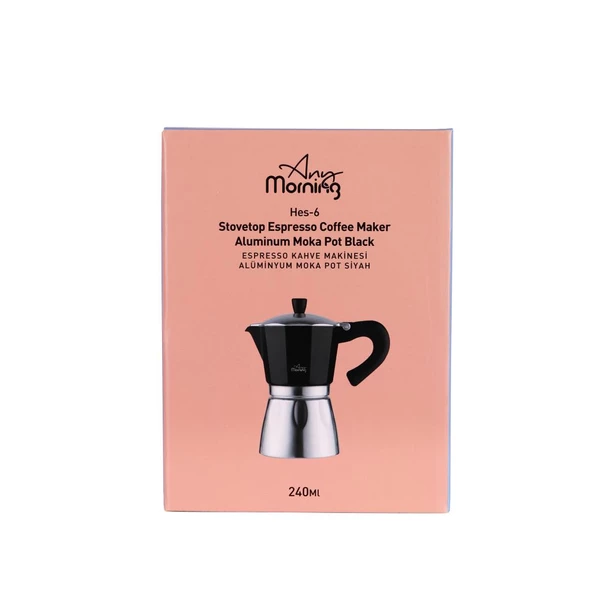 Any Morning Hes-6 Espresso Kahve Makinesi Alüminyum Moka Pot 240 Ml Siyah - 6