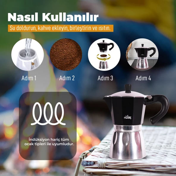 Any Morning Hes-6 Espresso Kahve Makinesi Alüminyum Moka Pot 240 Ml Siyah - 7