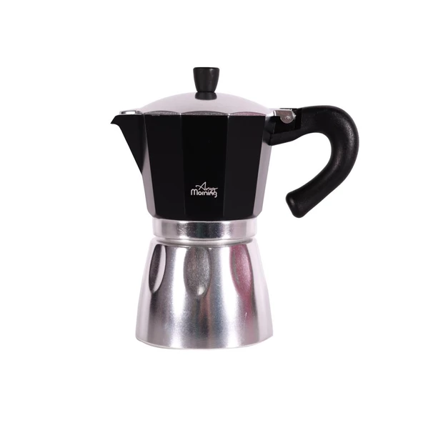 Any Morning Hes-6 Espresso Kahve Makinesi Alüminyum Moka Pot 240 Ml Siyah - 2