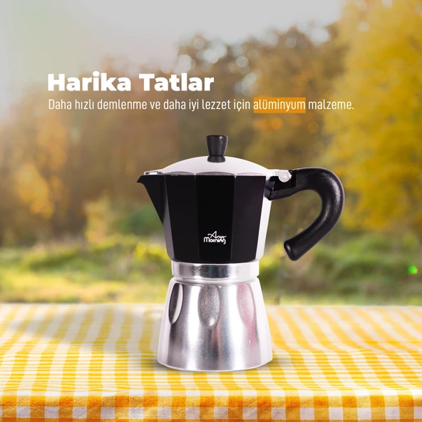 Any Morning Hes-6 Espresso Kahve Makinesi Alüminyum Moka Pot 240 Ml Siyah