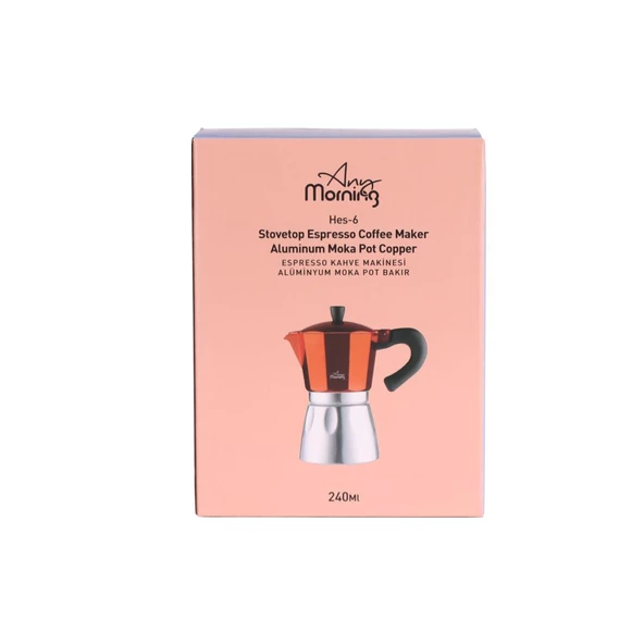 Any Morning Hes-6 Espresso Kahve Makinesi Alüminyum Moka Pot 240 Ml Bakır - 7