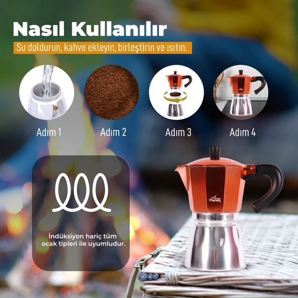 Any Morning Hes-6 Espresso Kahve Makinesi Alüminyum Moka Pot 240 Ml Bakır - 9