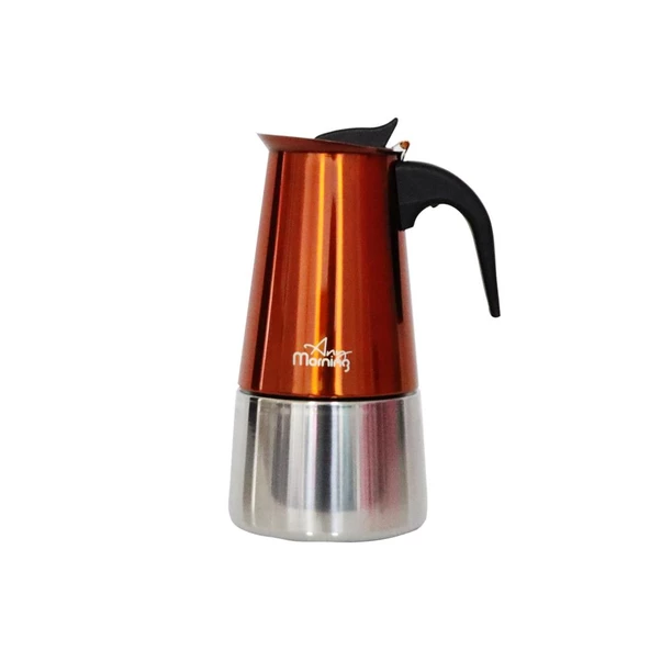 Any Morning FE001-6 Espresso Kahve Makinesi Paslanmaz Çelik İndüksiyonlu Moka Pot 300 Ml Bakır - 2