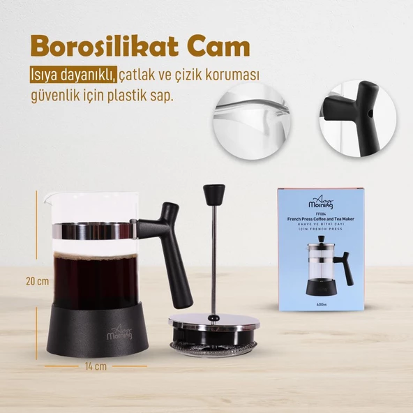 Any Morning FF084 Kahve ve Bitki Çayı için French Press 600 ML