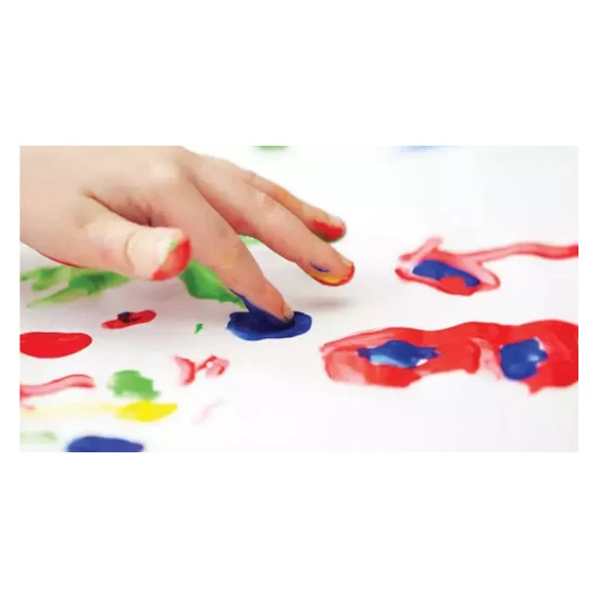 çocuklar için 50x70 cm tuval + 6x75 ml parmak boya seti ponpon fırçalı baskı evalı set yıkanabilir - 2
