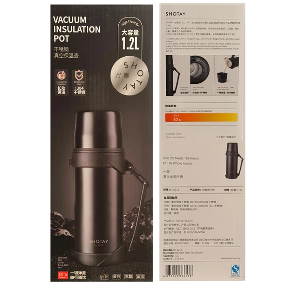 Shotay Adventure 1200ml Outdoor Çelik Termos Siyah ST-8213S - 5