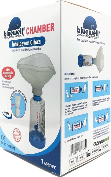 Bluewell Aerochamber Inhalasyon Cihazı Mavi 5 Yaş ve Üstü