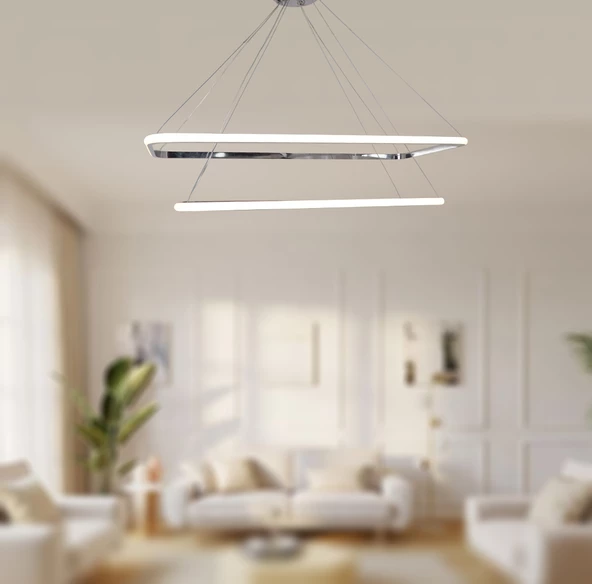 TT Aydınlatma TT400-2 KR  Dikdörtgen 2 li Krom Kaplama Led Avize - Resim 2