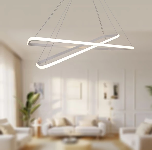 TT Aydınlatma TT400-2 BY  Dikdörtgen 2 li Mat Beyaz Led Avize - Resim 2