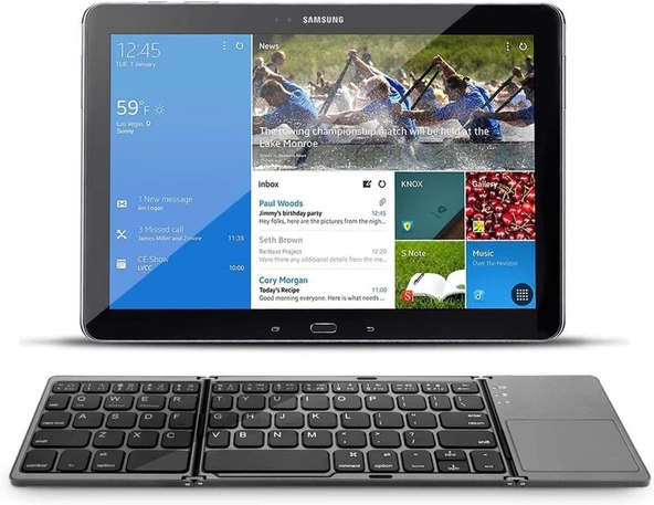 Lenovo Tab M10 Plus ZA5T0312TR 10.3" Uyumlu Kablosuz Bluetooth TouchPad'li Şarj Edilebilir Katlanabilir Klavye - 10