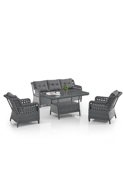 Evdemo Deniz Rattan Puflu Bahçe Balkon Takımı 3+1+1 Antrasit - 2