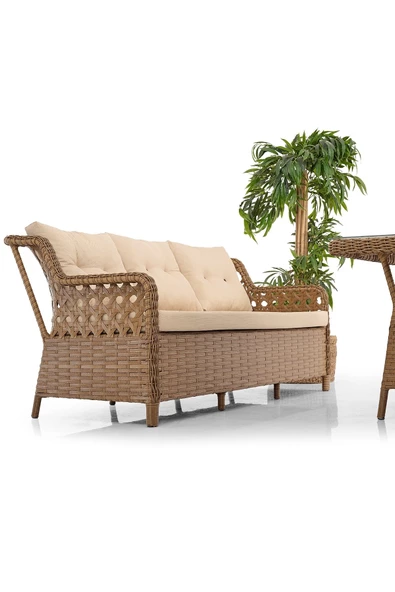 Evdemo Deniz Rattan Puflu Bahçe Balkon Takımı 3+1+1 Kahve - 3