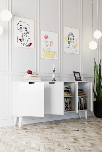 Evdemo Elegant 4 Kapaklı Dekoratif Konsol  Beyaz - 4