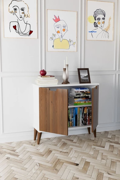 Evdemo Elegant 2 Kapaklı Dekoratif Konsol Barok Ceviz Beyaz - 3