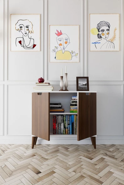 Evdemo Elegant 2 Kapaklı Dekoratif Konsol Barok Ceviz Beyaz - 2