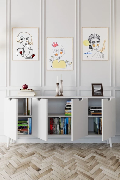 Evdemo Elegant 4 Kapaklı Dekoratif Konsol  Beyaz - 3