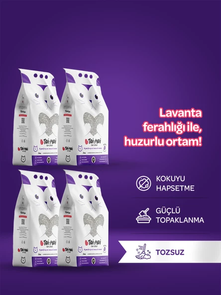 4lü Avantaj Paketi Topaklanan, Tozsuz, Koku Hapseden Lavantalı Bentonit Kedi Kumu 4x5lt