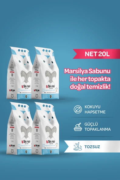 4lü Avantaj Paketi Topaklanan,Tozsuz,Hijyenik Marsilya Sabunlu Bentonit Kedi Kumu 4x5lt