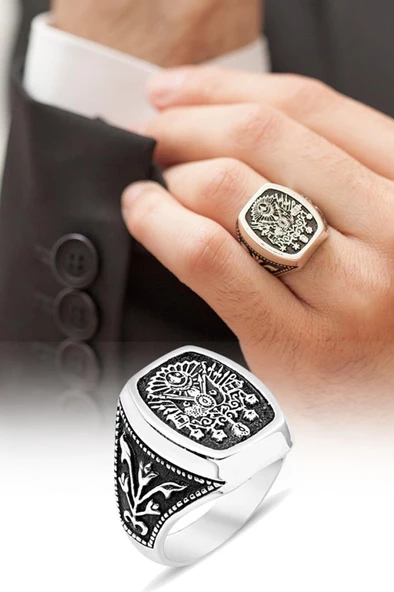 Gümüş Osmanlı Armalı Erkek Yüzük