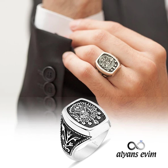 Gümüş Osmanlı Armalı Erkek Yüzük - 3