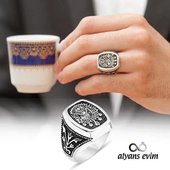 Gümüş Osmanlı Armalı Erkek Yüzük - 4