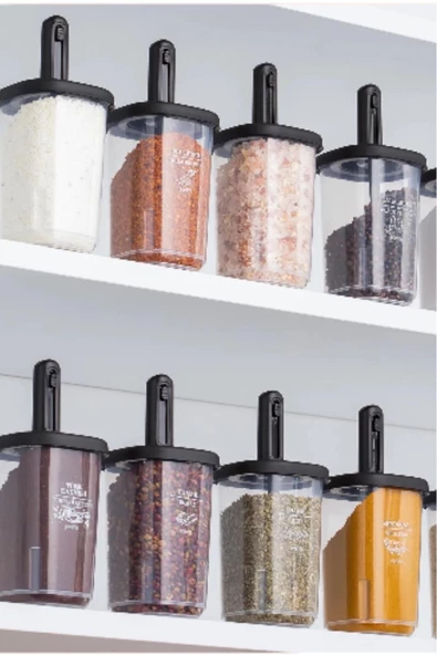 6  Adet Kaydırmalı Kapaklı Kendinden Kaşıklı Baharat Seti 350 ML Baharatlık - 4