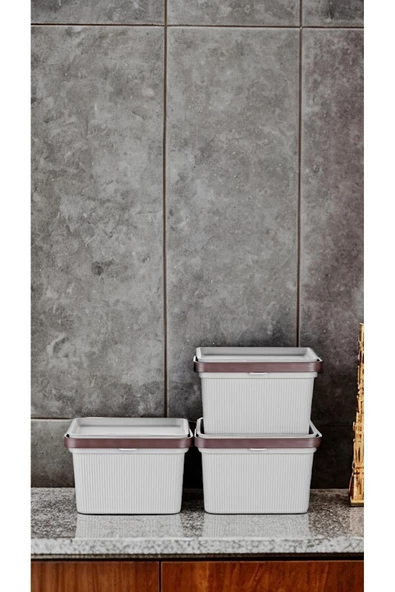 Shell Kulplu 3 Adet 6 Lt Krem Kapaklı Sebze Deterjan Saklama Kabı Dolap Içi Organizer Hobi Kutusu - 3