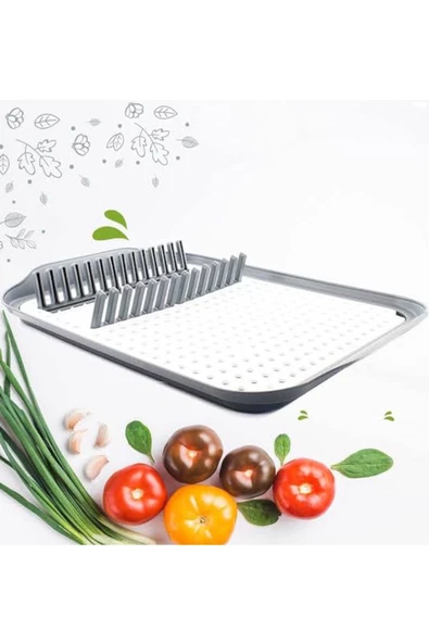 2 Adet Tabaklık Olabilen Tezgah Üstü, Meyve Sebze Süzgeci, Dekoratif Tepsi Tabak Kurutmalığı - 4
