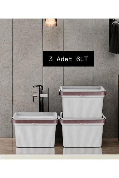 Shell Kulplu 3 Adet 6 Lt Krem Kapaklı Sebze Deterjan Saklama Kabı Dolap Içi Organizer Hobi Kutusu