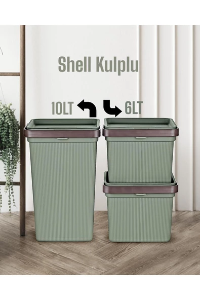 Shell Kulplu 3 Prç Set 2 Adet 6 Lt 1 Adet 10 Lt Çok Amaçlı Düzenleyici Kutu Çamaşır Sepeti