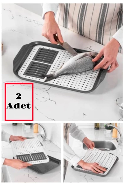 2 Adet Tabaklık Olabilen Tezgah Üstü, Meyve Sebze Süzgeci, Dekoratif Tepsi Tabak Kurutmalığı - 2