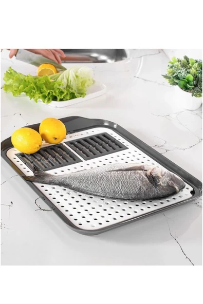 2 Adet Tabaklık Olabilen Tezgah Üstü, Meyve Sebze Süzgeci, Dekoratif Tepsi Tabak Kurutmalığı - 3