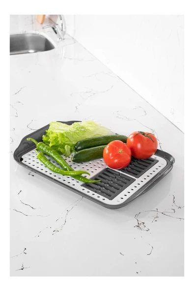 2 Adet Tabaklık Olabilen Tezgah Üstü, Meyve Sebze Süzgeci, Dekoratif Tepsi Tabak Kurutmalığı - 5