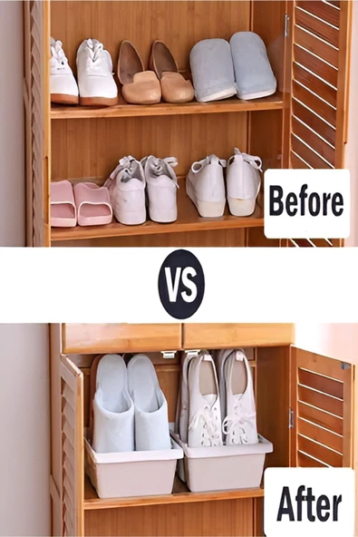 4’lü Roma Ayakkabı Tepsisi - 4 Adet Dolap Düzenleyici Dikey Ayakkabı Rampası - Resim 4