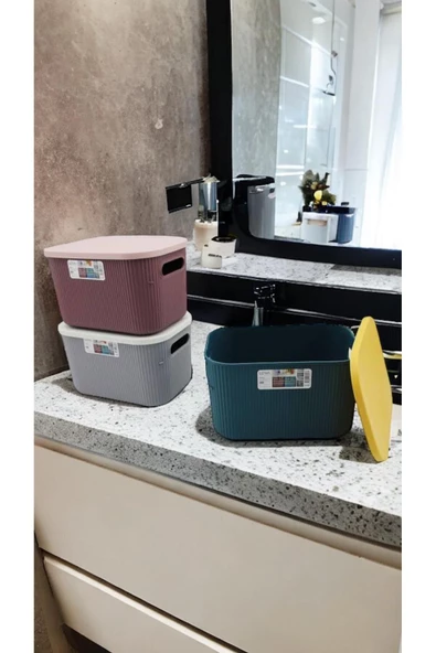 5 Adet Mix 6 Litre Storage Dolap Düzenleyici Kapaklı Kutu - Kıyafet Çorap Saklama Kutusu - Resim 3