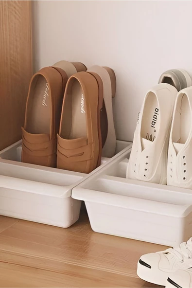 4’lü Roma Ayakkabı Tepsisi - 4 Adet Dolap Düzenleyici Dikey Ayakkabı Rampası - Resim 3