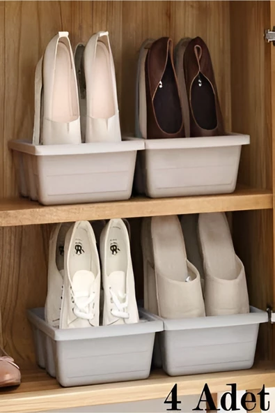 4’lü Roma Ayakkabı Tepsisi - 4 Adet Dolap Düzenleyici Dikey Ayakkabı Rampası - Resim 5