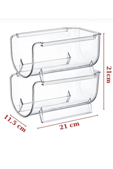 2 Adet Dolap içi Şişe Organizeri Üst Üste Eklenebilir 2'li Set Buzdolabı Düzenleyici Organizer - Resim 3
