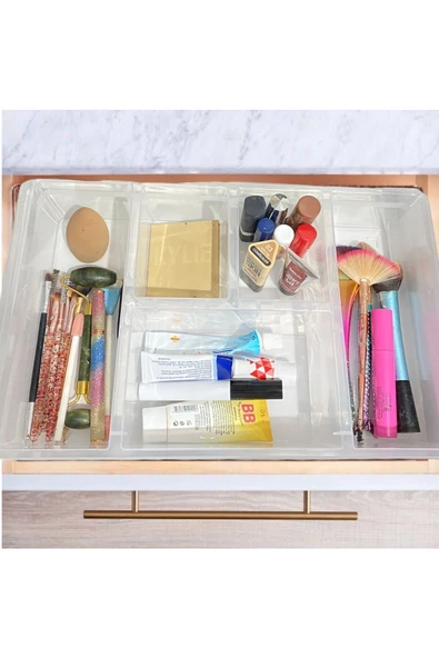 Luna Bölmeli Çekmece Içi Düzenleyici Kapaklı Makyaj Kutusu Takı Düzenleyici Kalem Masaüstü Organizer - Resim 3
