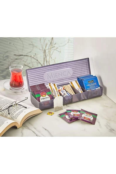 2 Adet Ring 6 Bölmeli Bitki Çayı Kutusu Saklama Kutusu - Çay Kahve Malzemesi Saklama Kutusu - Resim 2