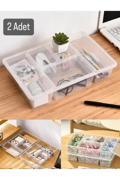 2 Adet Luna Çekmece Içi Düzenleyici Kapaklı Takı Ve Makyaj Kutusu Kalem Gözlük Ofis Organizer Set - 4