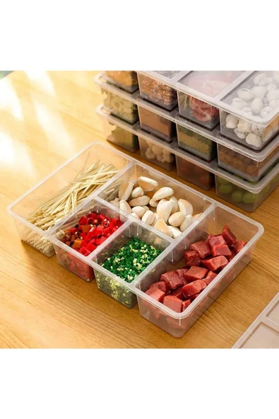 1 Adet Luna Kapaklı 5 Bölmeli Buzdolabı Düzenleyici Sebzelik - Et Balık Sebze Organizer - Resim 5