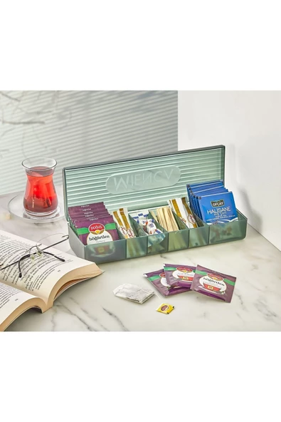 2 Adet Ring 6 Bölmeli Bitki Çayı Kutusu Saklama Kutusu - Çay Kahve Malzemesi Saklama Kutusu - Resim 3