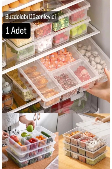 1 Adet Luna Kapaklı 5 Bölmeli Buzdolabı Düzenleyici Sebzelik - Et Balık Sebze Organizer ürün görseli